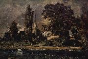 John Constable Die Kathedrale von Salisbury vom Flub aus gesehen, mit dem Haus des Archidiakonus Fischer, Skizze France oil painting artist